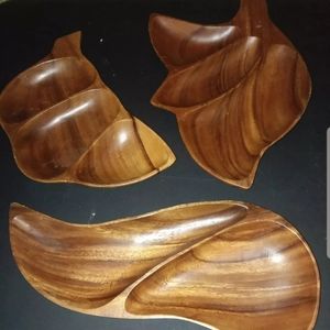 Set of 3 wooden vintage serving trays